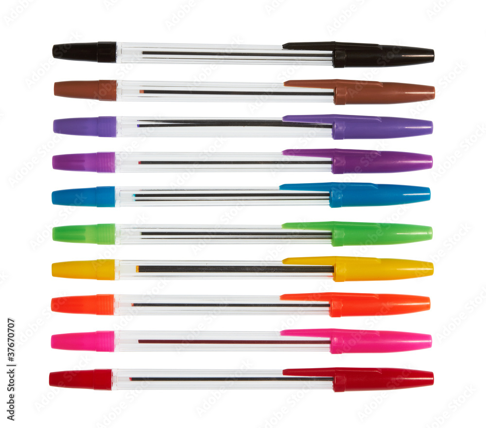 set of color plastic ball-point pens