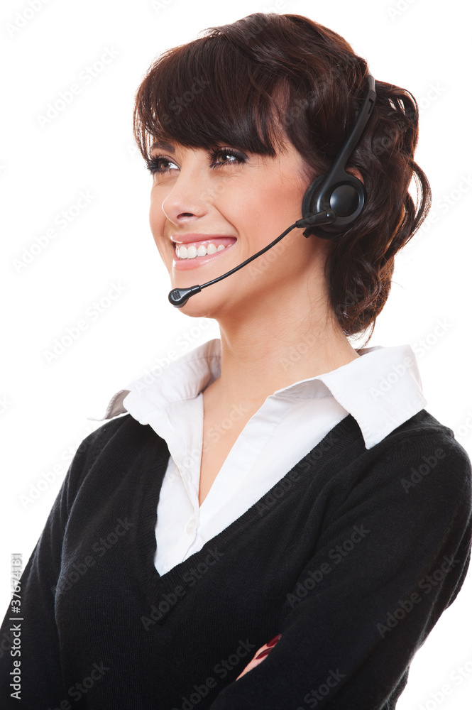 smiley telephone operator over white background smiley telephone operator over white background