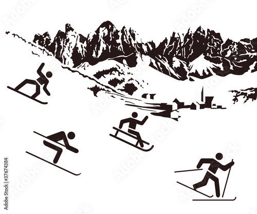 Wintersport schwarz auf weiß