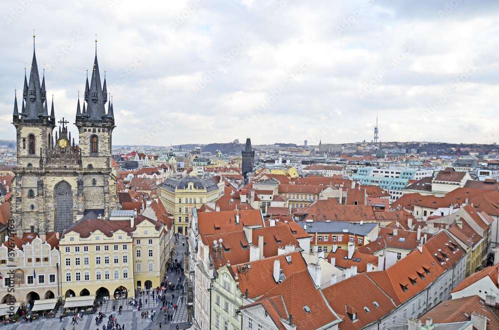 Aerial view of Prague from the Clock Tower, Czech Republic