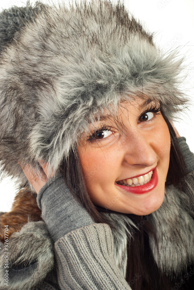 Happy woman in fur hat Happy woman in fur hat