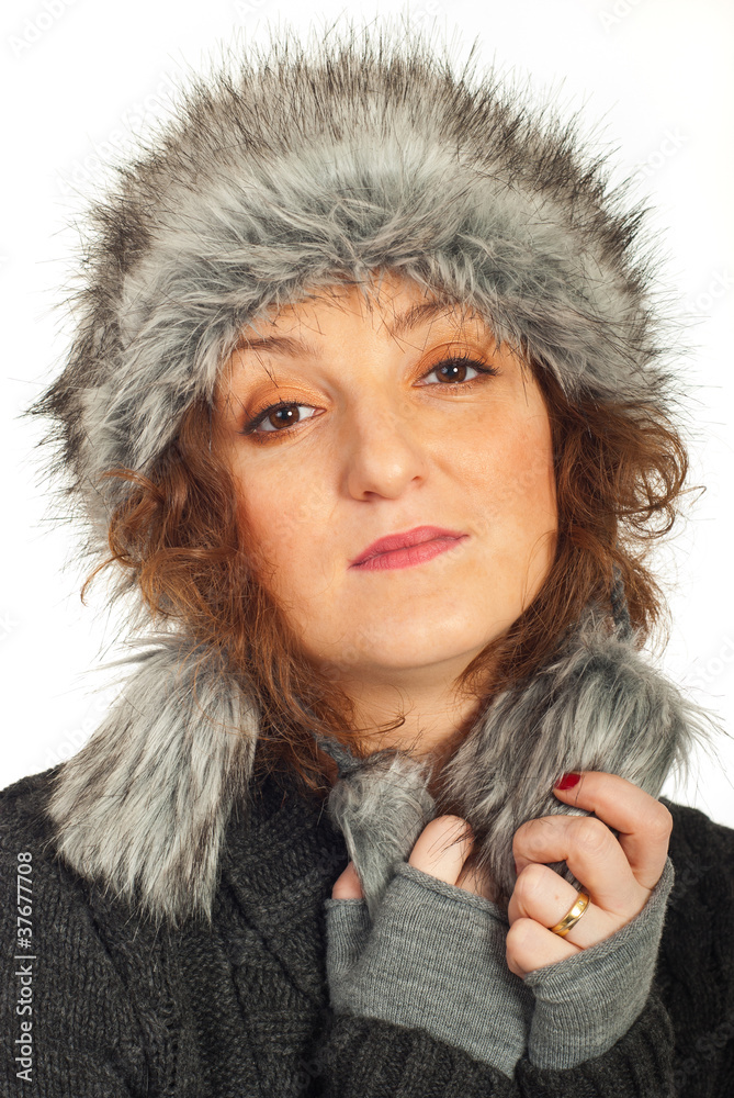 Redhead woman with fur hat Redhead woman with fur hat