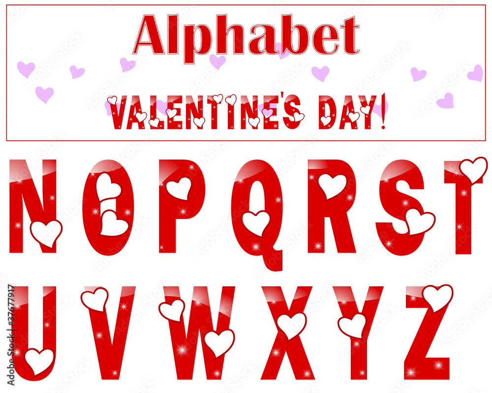 English alphabet with a heart.