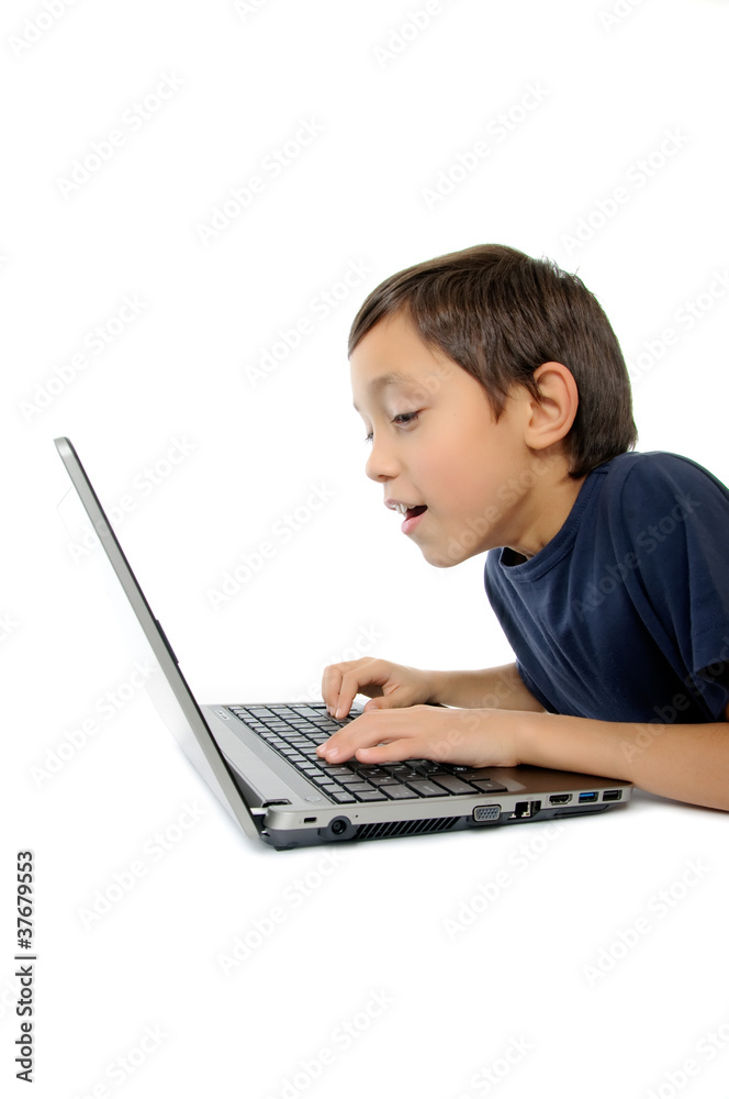 Boy with laptop isolated on white background Boy with laptop isolated on white background
