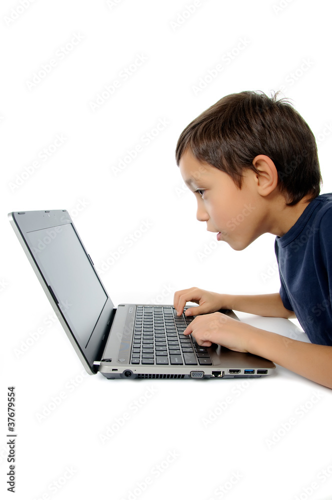 Boy with laptop isolated on white background Boy with laptop isolated on white background