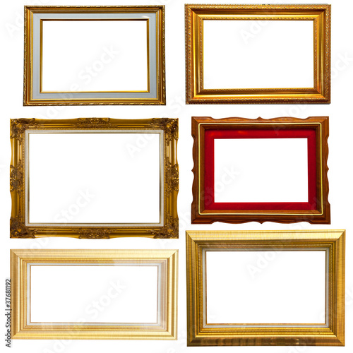 Set of gold classic wood frame isolate