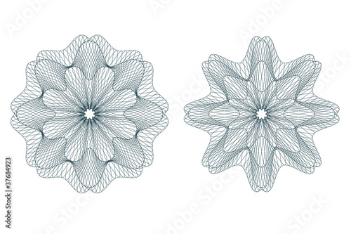 Set of vector green guilloche rosettes