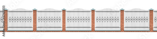 The brick fence with the shaped iron grid