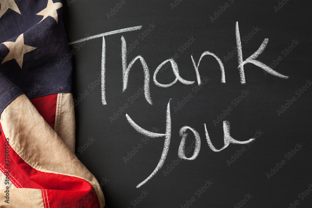 Thank you sign with vintage american flag Stock Photo | Adobe Stock