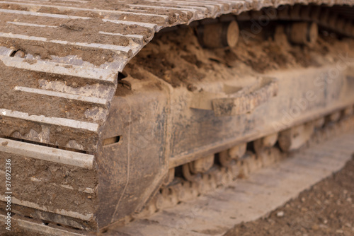 close-up of track on excavator
