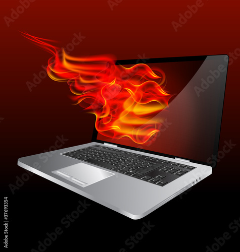 burning laptop