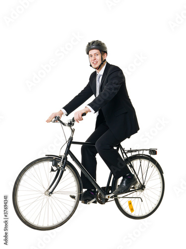 Man with bicycle and helmed