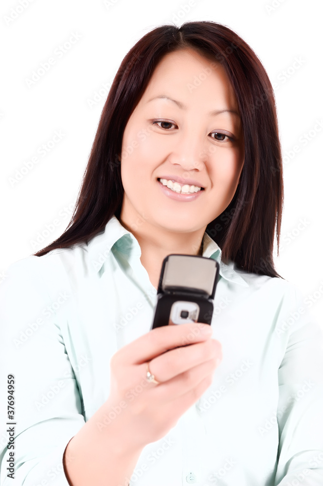Portrait einer Geschäftsfrau mit Mobiltelefon Portrait einer Geschäftsfrau mit Mobiltelefon