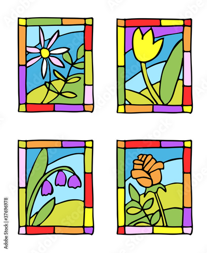 Simple spring flowers. Styled stained glass.