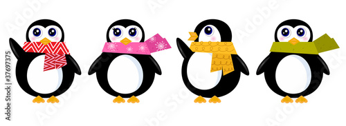 Cute retro winter Penguin set isolated on white ( vector )