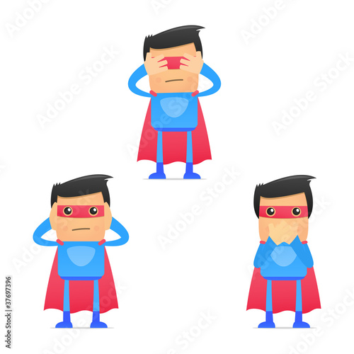 set of funny cartoon superhero
