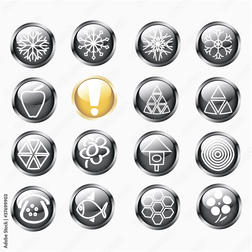 Set Of Isolated Metallic Shiny Round Buttons Set Of Isolated Metallic Shiny Round Buttons