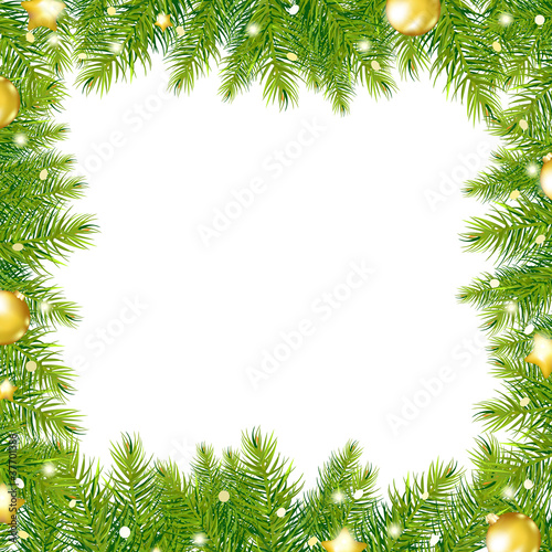Border With Christmas Tree And Gold Ball