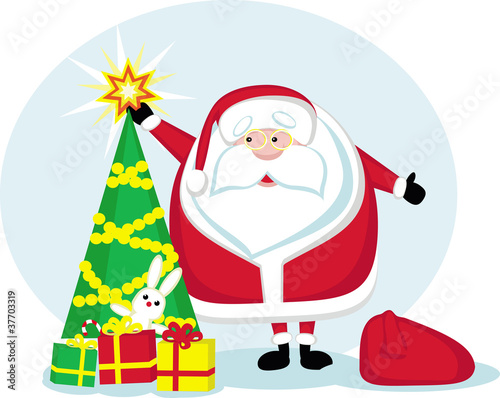 Cartoon Santa holding a star