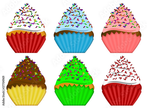 Six Variety Cupcakes with Sprinkles Illustration