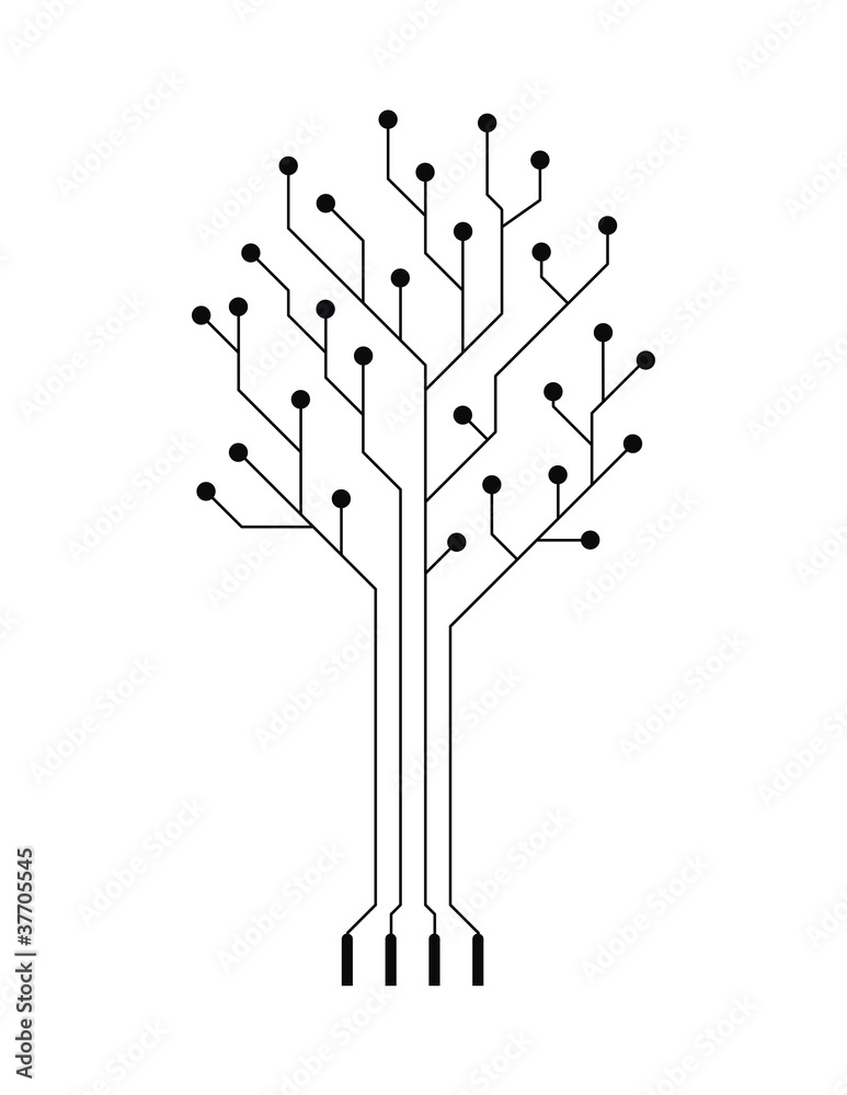 vector creative simple conceptual electronic tree - obrazy, fototapety, plakaty 