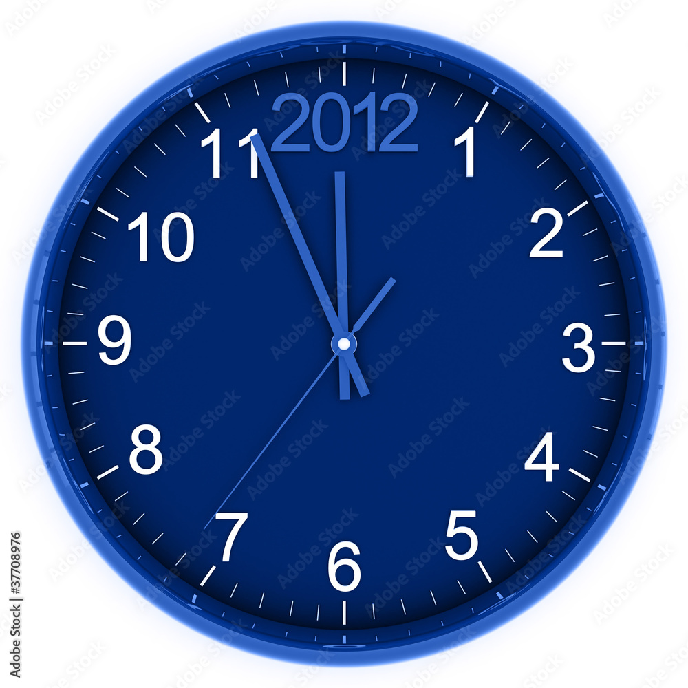 blue round clock with arrows and number 2012 in the top part blue round clock with arrows and number 2012 in the top part