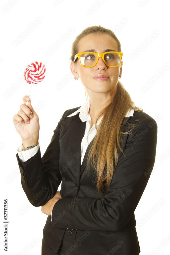 Attractive business woman with a lollipop Attractive business woman with a lollipop