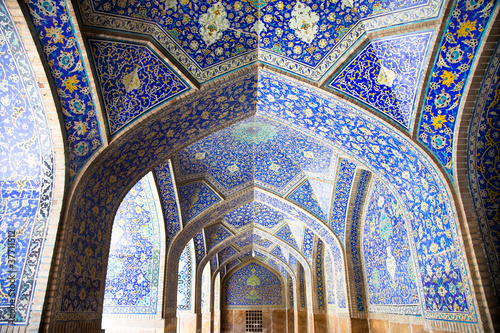 Tiled orienta  arcs and pillars on Jame Abbasi mosque, Esfahan photo