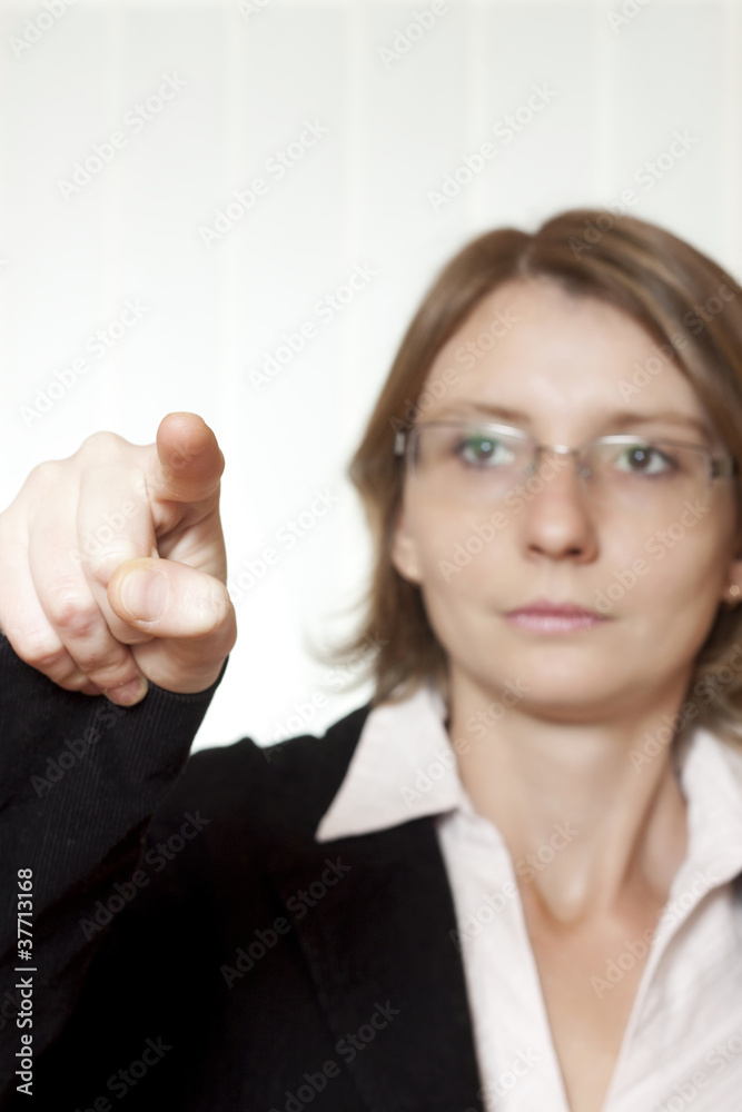 young business woman showing one finger young business woman showing one finger