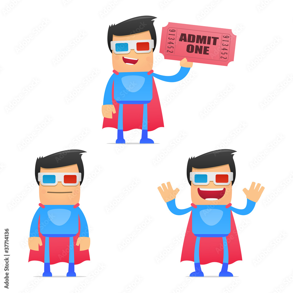 set of funny cartoon superhero
