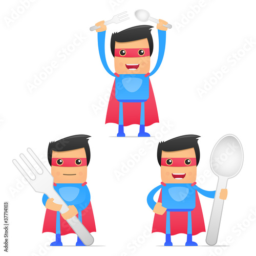 set of funny cartoon superhero
