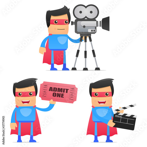 set of funny cartoon superhero