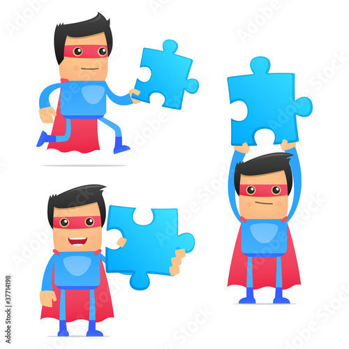 set of funny cartoon superhero