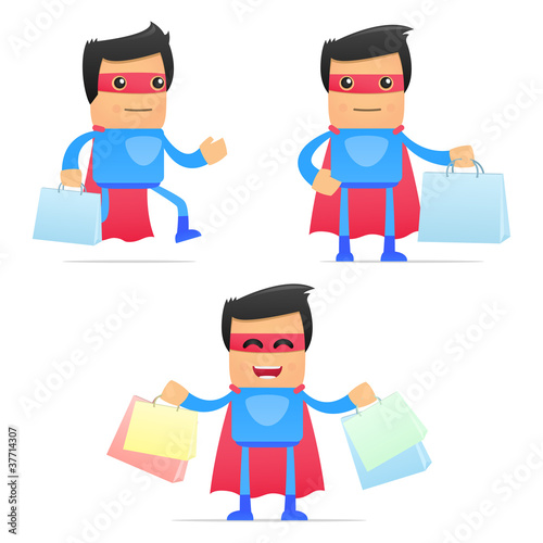 set of funny cartoon superhero