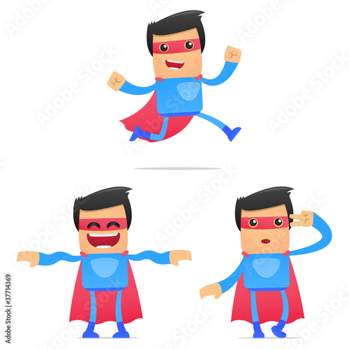 set of funny cartoon superhero