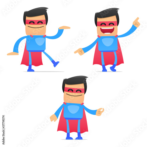 set of funny cartoon superhero
