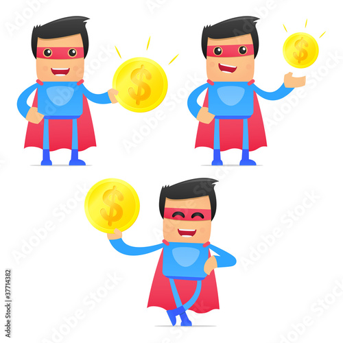 set of funny cartoon superhero
