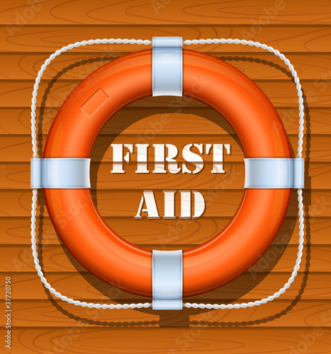 life buoy on wood background vector illustration