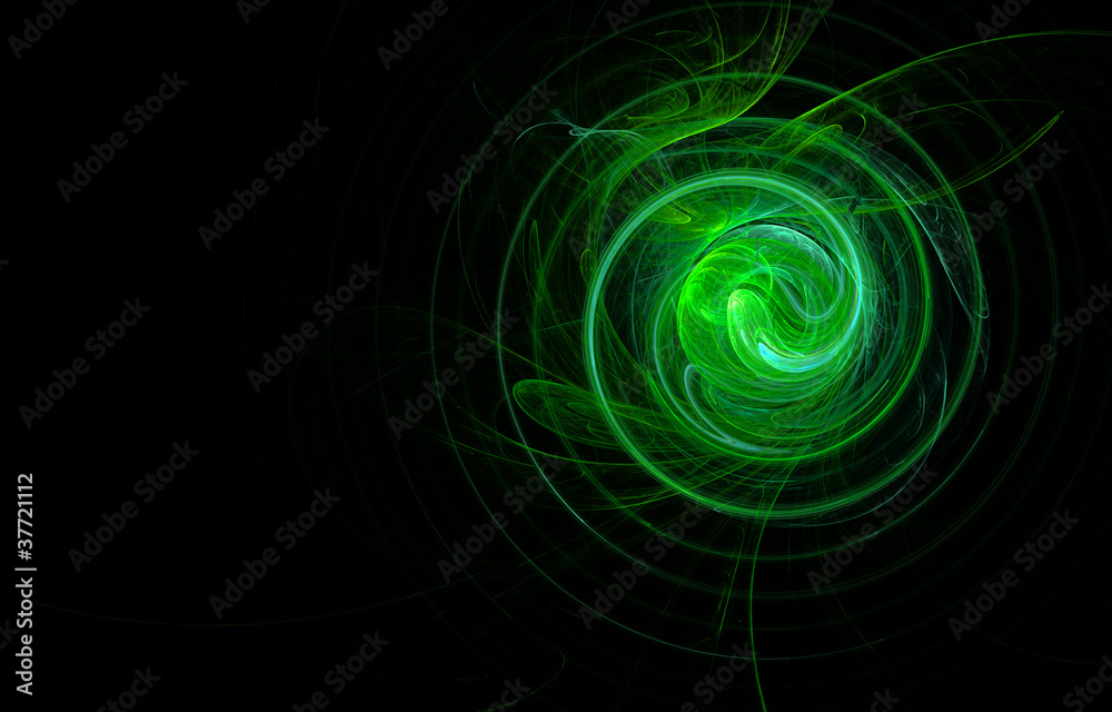 Fototapeta premium green galaxy in black universe, abstract rotated space, ufo planet travel, scalar energy diversity