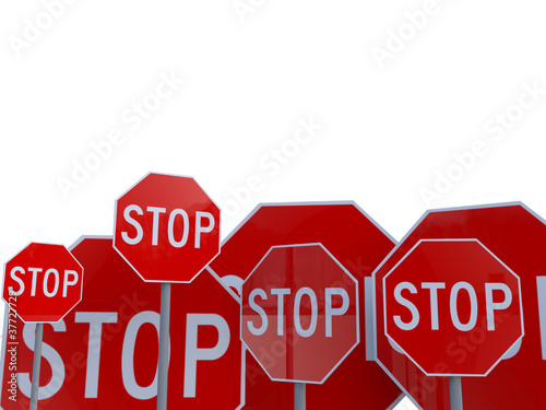 multiple stop warning signs over white background