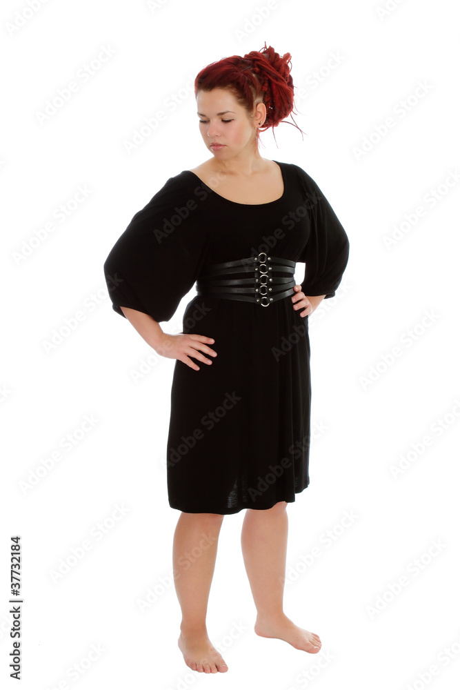 Young girl in black dress on white backgroung Young girl in black dress on white backgroung