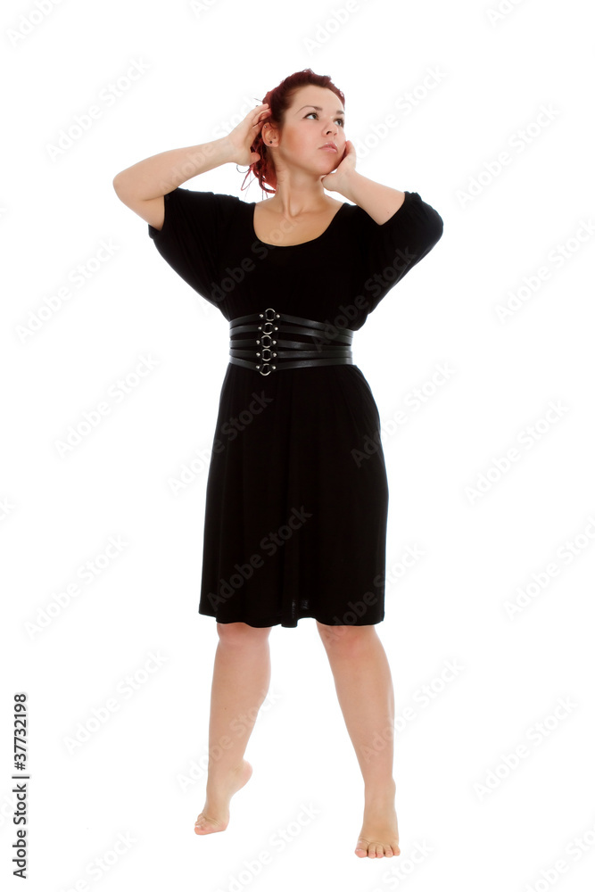 Young girl in black dress on white backgroung Young girl in black dress on white backgroung