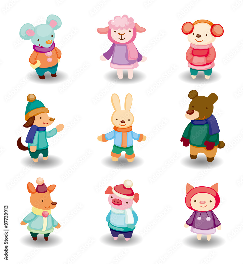 cartoon winter animal set cartoon winter animal set