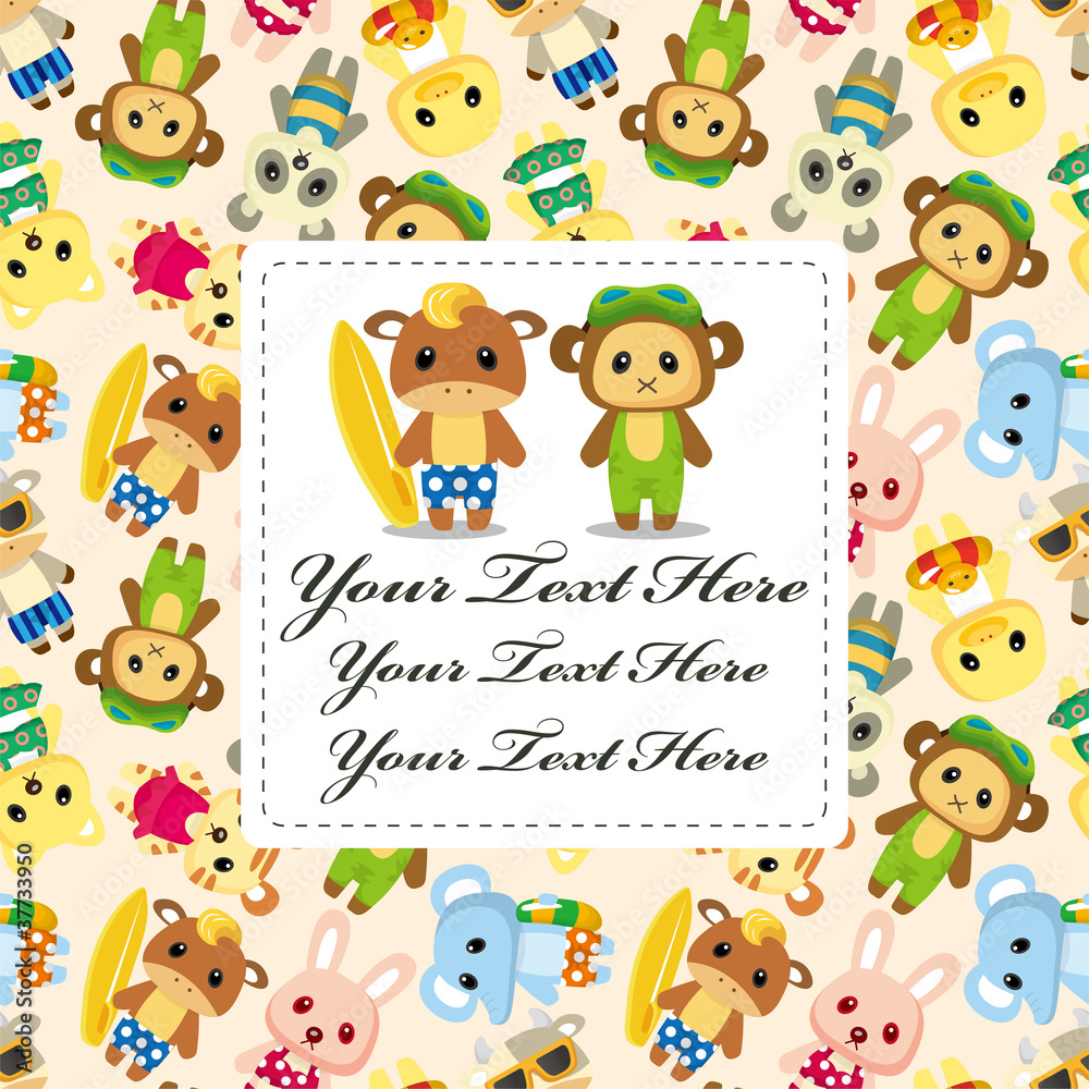 cartoon summer animal card cartoon summer animal card