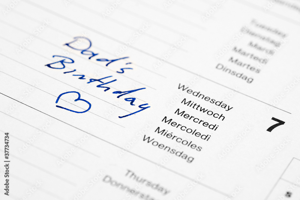 Dad's birthday reminding note in calendar Dad's birthday reminding note in calendar