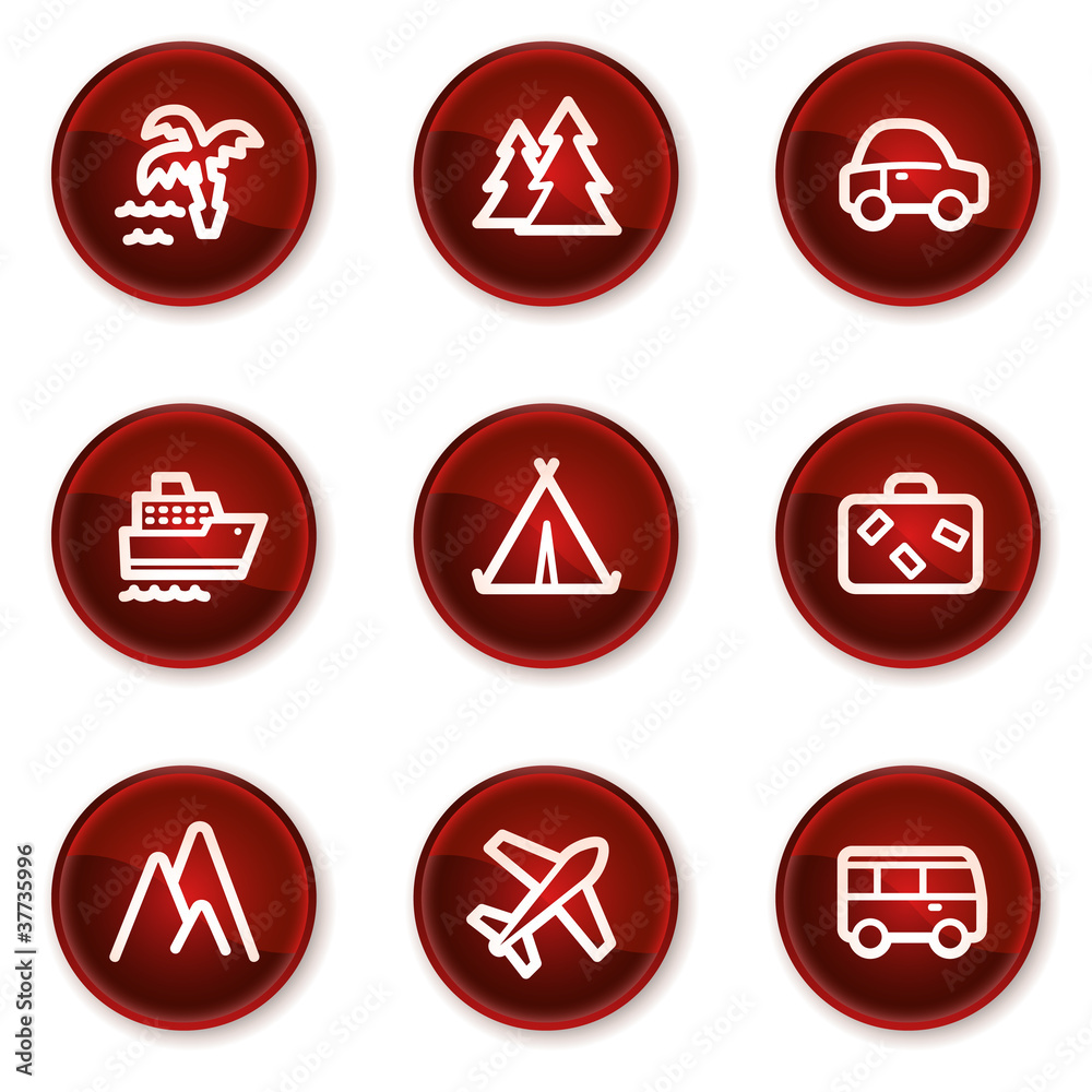 Travel web icons set 1, dark red circle buttons Travel web icons set 1, dark red circle buttons