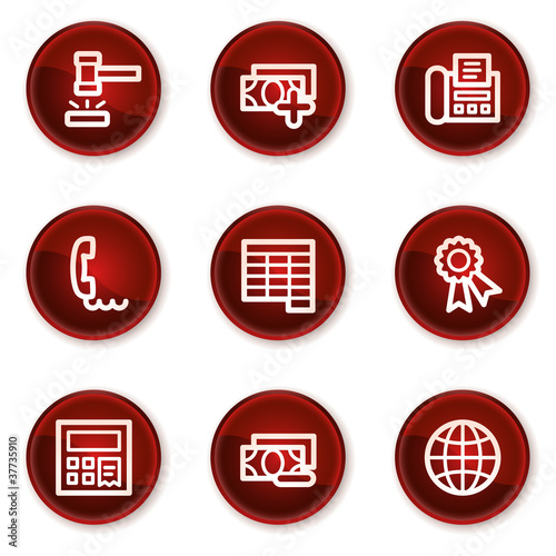 Finance web icons set 2, dark red circle buttons