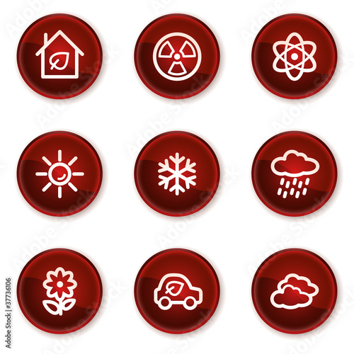 Ecology web icons set 2, dark red circle buttons