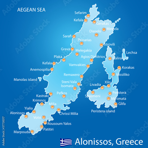 Island of Alonissos in Greece map