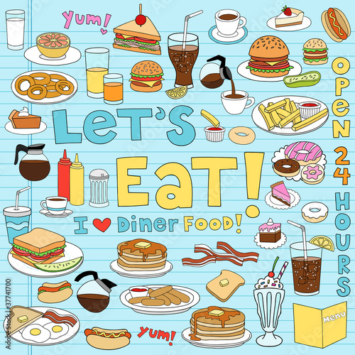 Diner Food Notebook Doodles Vector Icon Set